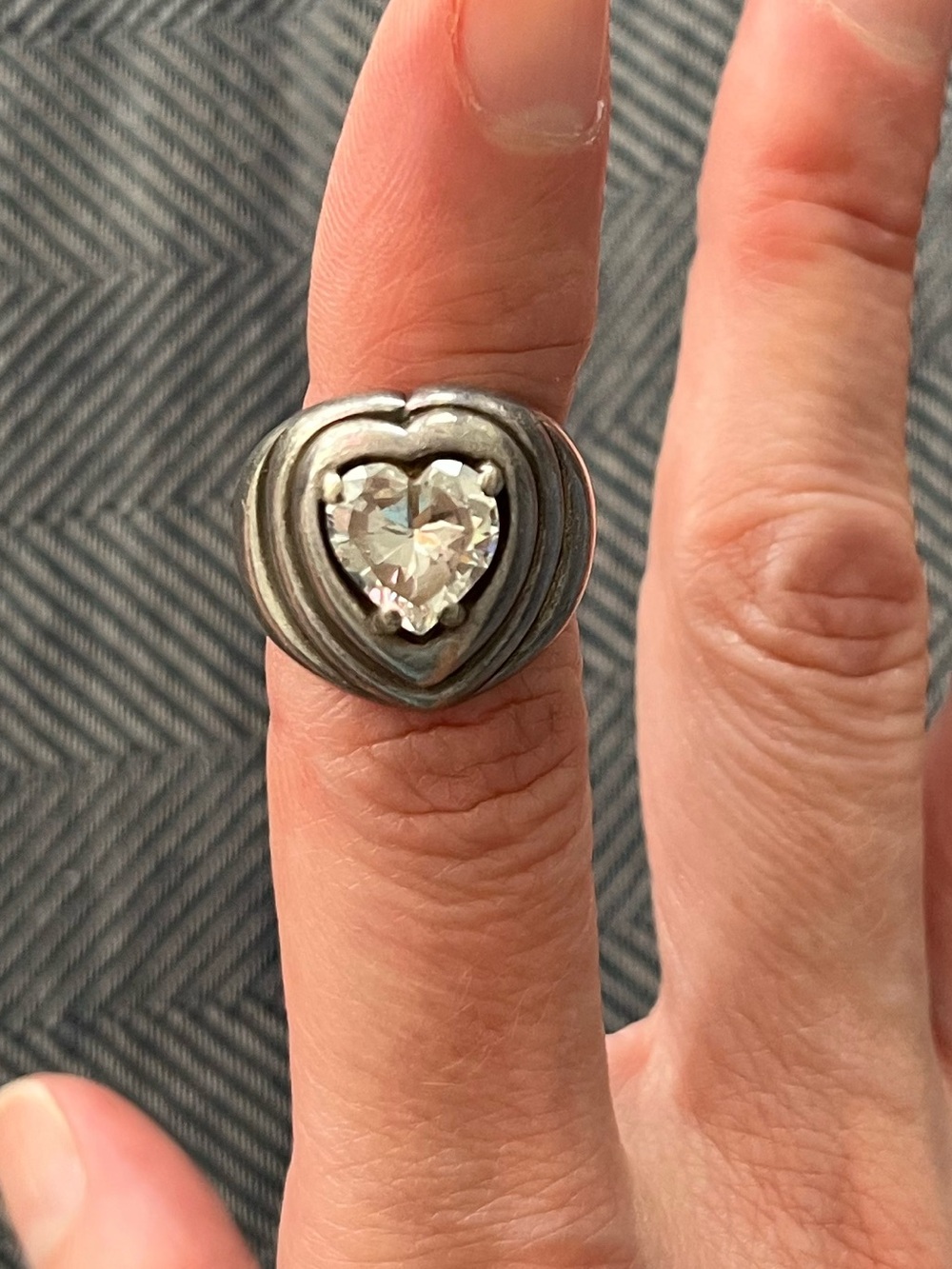 Unique Silver Heart Statement Ring with Vintage Charm
